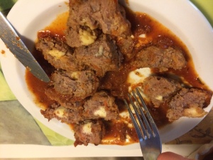 Forget the bun and just enjoy the cheese-stuffed meatballs! 