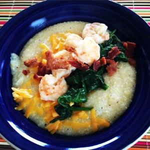 I like to make a simple crock pot of grits and then provide a buffet of toppings!