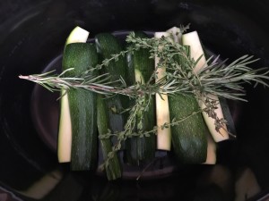 Layer vegetables and fresh herbs in the crock pot so the flavors are infused throughout the dish. 