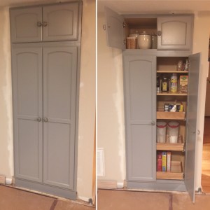 We expanded the small pantry space and added drawers and doors. I love the easy access now!